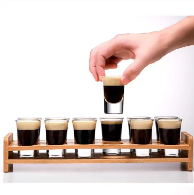 2023 Hot Sale Bamboo Wooden Shot Glass Shot Glasses with Display Holder