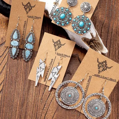 High Quality Service Vintage Silver Ethnic Wind Lightning Ethnic Style Pendant Earrings