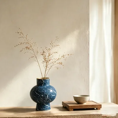 Vintage Deep Blue Spiral Pattern Decorative Vase New Chinese Zen Home Ornament