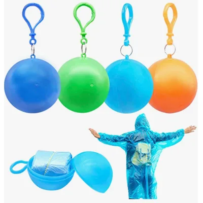 Outdoor Pocket Rain Cost Ball with Keychain Disposable Rain Coat for Men and Women