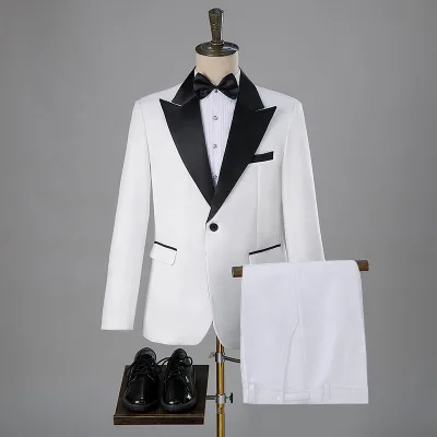 Wholesale Sale 2 Pcs Jacket Pants White and Black Slim Fit Formal Wear Men's Suit