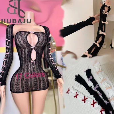 Bow Fingerless Gloves Lolita Jk Lace Flocked Gothic DIY Shawl Sunscreen Sleeve Clothing Accessories Elastic Mesh Punk Gloves