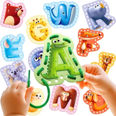 Lacing Cards Sided Uppercase Sewing Cards Animal Alphabet Games, for Kids Preschool Learning  Quiet Time Activities