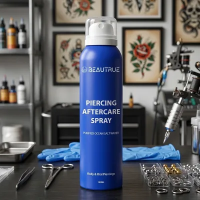 Custom Logo Vegan Saline Solution Gently Cleansing Piercing Aftercare Spray with Sea Salt Tea Tree Rosemary Aloe Vera