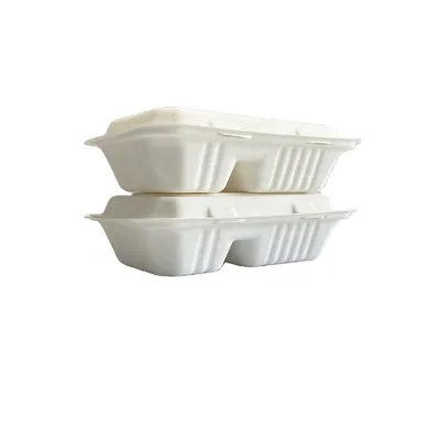 Disposable Sugarcane Paper Lunch Boxes Disposable Bagasse Food Container 2 Compartments