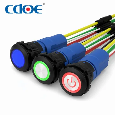 Waterproof Switch Ring Illuminated Power Symbol Red light 6v 48v Momentary Type 22mm Button for Industrial Equipment