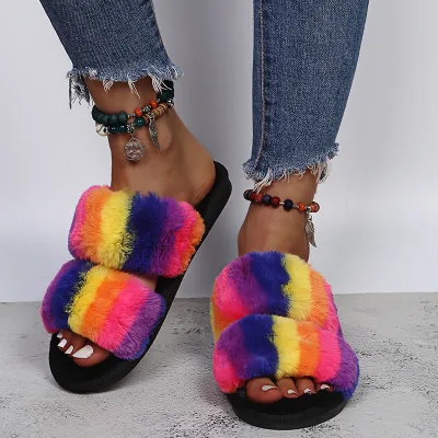 New Fur Sandals Slider slippers Wholesale Real Furry Slides Women Casual Fu slippers Sandals