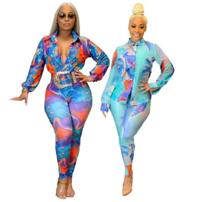 Women's Suits New Fashion Women's Spring Autumn Shirt Print Long Pants Suit Casual Two Piece Set