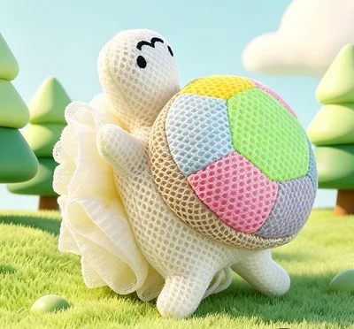 OEM Cartoon Turtle Bath Ball Baby Rabbit Animal Doll Mesh Foam Bath Towel Flower Large Children's Soft Non-scattering Bath Ball