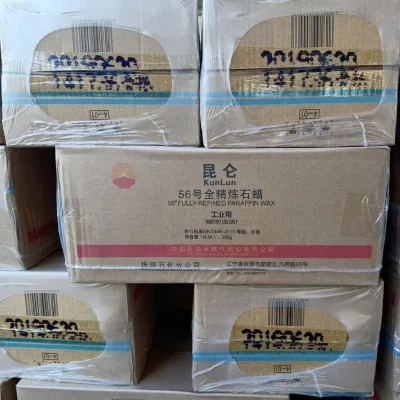 Wholesale Pure White KunLun Fully Refined Industrial Grade Paraffin Wax Slabs Solid 56C for Candle Making 25kg/carton