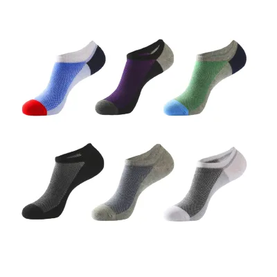 Summer 100 Cotton Hemp Large Plain Black White Mens Thin No Show Socks for Non slip