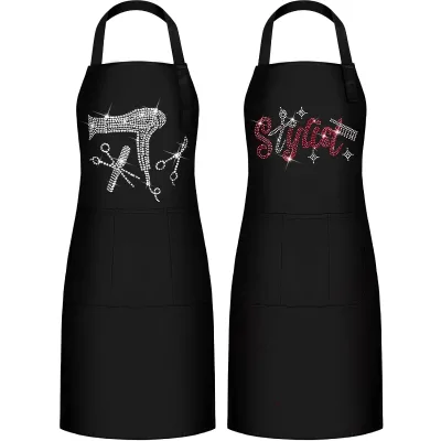 Personalised with Rhinestones Protective Aprons Nail Technician Manicure Custom Unisex Apron 2 Pockets Adjustable Manicurist