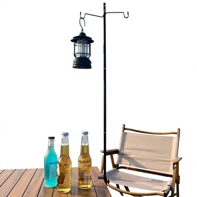 Outdoor Ultra-light Aluminum Alloy Folding Three-fold Portable Camping Picnic Lamp Stand with Small Light Pole Hook