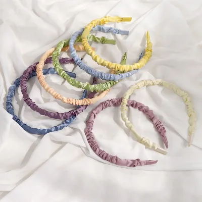 Korea Trending New Design Fashion Hair Accessories Head Bands Thin Solid Color Wrinkly Satin Headband Hair Accessories