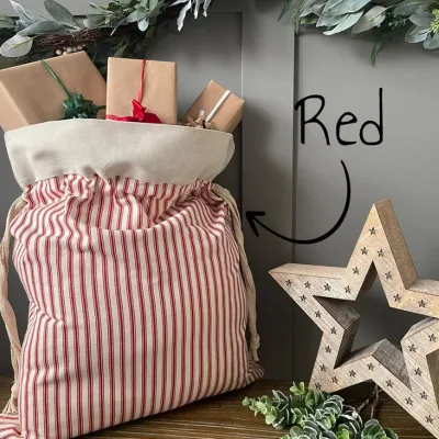 Wholesale Hot Selling Durable Eco-friendly Embroidery Santa Design Blank Red Stripe Polyester Canvas Customized Size Christmas