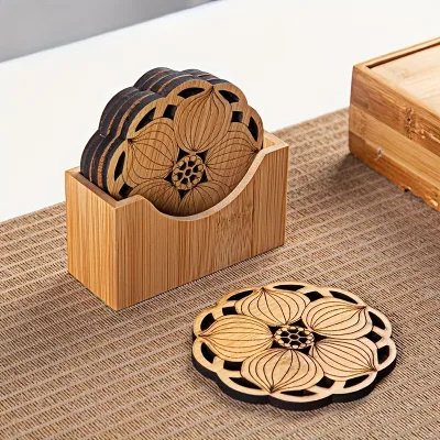 Factory High-quality Wooden Coasters Heat-resistant Suitable for Dining and Teas Drinking Teaks Coasters Round and Flower-shaped
