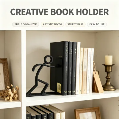 Stick Figure Bookend Creative Black Line Book Holder Minimalist Desktop Display Shelf Organizer Home Decor Gift for Readers