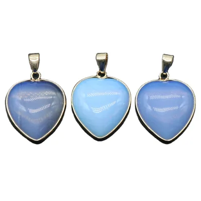 DIY Colorful Crystal Stone Heart Shaped Golden Edge Chakra Hand-Carved Crystal Opalite Love Heart Pendant
