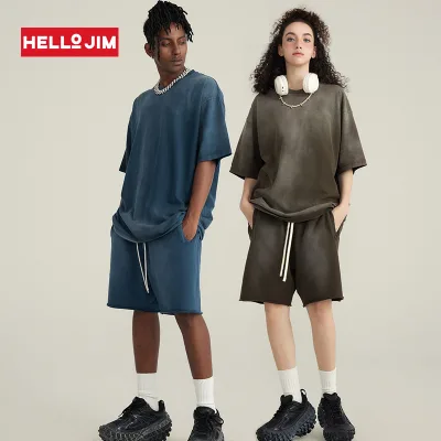 Customize Heavyweight Men Short Set 305g T Shirt Summer Streetwear Custom Acid Wash Shorts Set