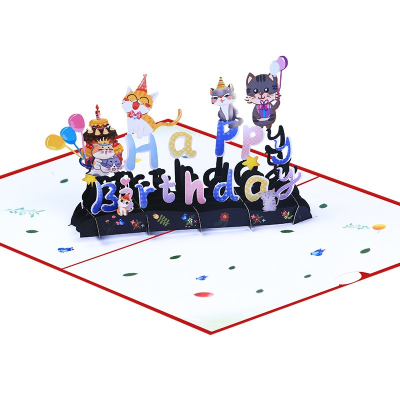 Children Birthday Gifts Card Paper Crafts Festival Card Kids Cartoon Animal 3D Pop up Greeting Cards