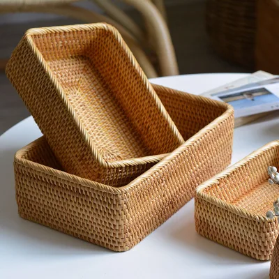 Home Hotel Toilet Tank Shelf Bathroom Organizer Stackable Rectangle Rattan Storage Basket