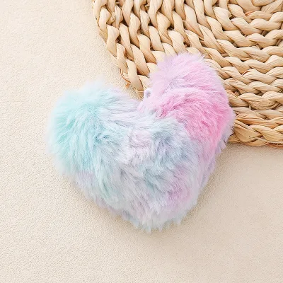 Wholesale Heart Rabbit Fur Pom Pom Key Ring DIY Fittings