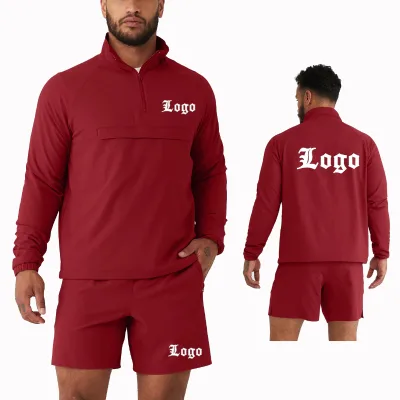Decheng Spring Quick Dry Mesh Shorts Set Custom Windbreaker Jacket 1/4 Zip Pullover Tracksuits for Men