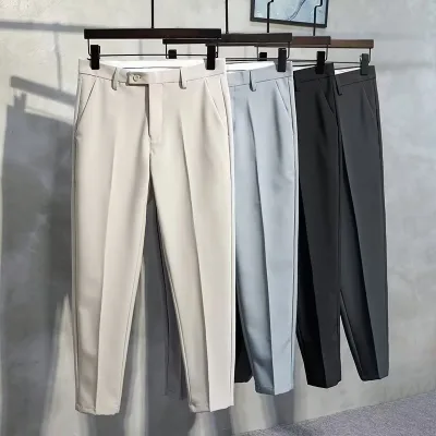 2026 New Straight Casual Pants for Men Spring/Autumn & Summer Lightweight Stretch Ankle-Length Trousers for Boys Dress Pants
