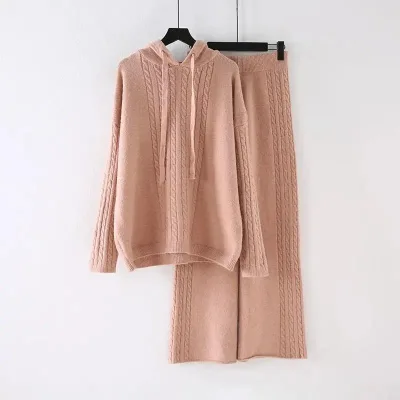 Custom Suit Pants Pajamas Women's Sweater Pants Suit with Cashmere Sweater Hooded Sweater Two-piece.