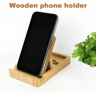 Adjustable Wood Wooden Cell Phone Stand for Desk