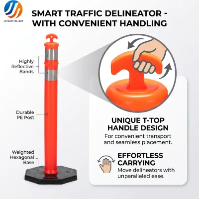 PE Lane Dividers T Top Handle Traffic Delineator Post Flexible Warning Marker Post with Weighted Hexagonal Base