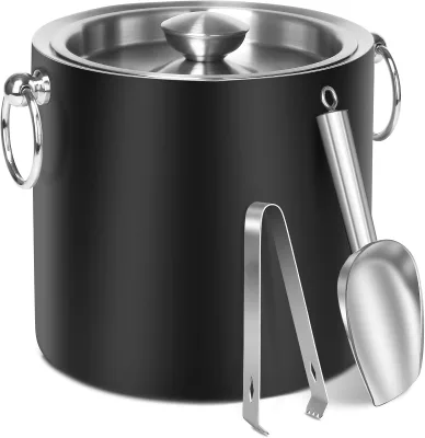 Black 3 Liter Chilling Wine Champagne Double-Wall Insulated 304 Stainless Steel Keep Ice Frozen Longer Ice Bucket with Lid