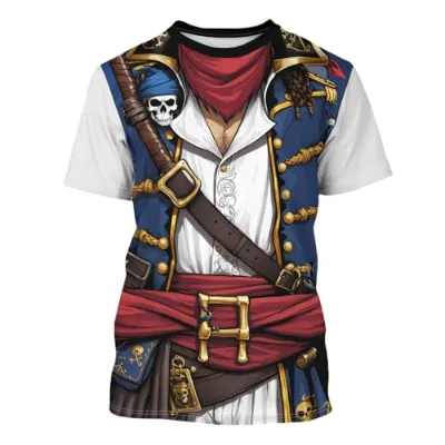 THE Pirate Captain Graphic T-Shirt for Men Funny Anime Costume Crewneck Short Sleeve Tuxedo T-Shirt Tee New in Casual Tee Top