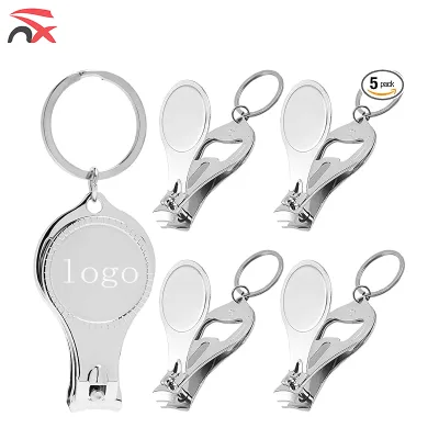 Wholesale Custom Multi Functional Portable Stainless Steel Nail Clipper Cutter Keychain Fingernail Clippers with Bottle Opener