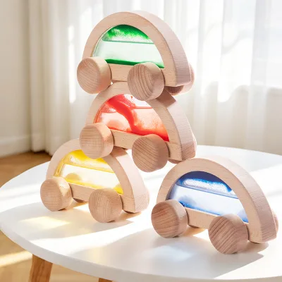 Young Children Sensory Building Blocks Quicksand Car Educational Color Enlightenment Grip Training Wooden Toys