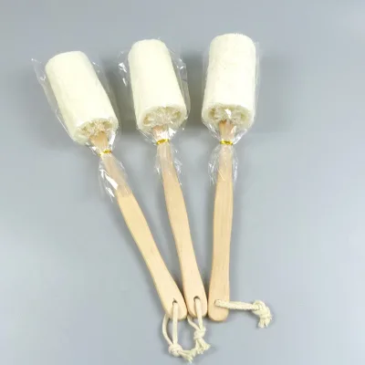 Natural Long Wooden Handle Back Exfoliating Loofah Bath Brush for Men & Women