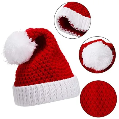 2021 Wholesale Hot Selling Party Red and White Santa Claus Christmas Knit Beanie Hat Cap