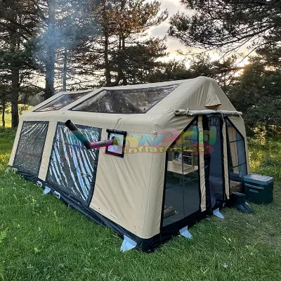 Large 8-person outdoor camping tent waterproof canvas stove jack easy setup inflatable air tent with automatic one bedroom
