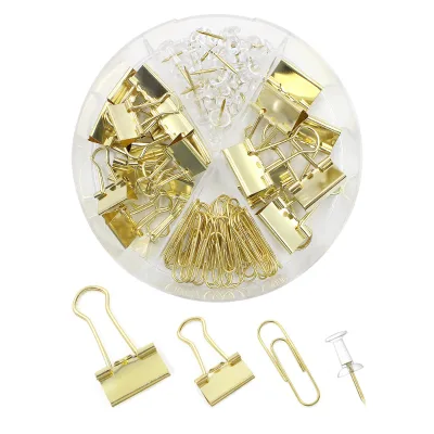 72-Piece Large and Small Size Gold Binding Paper Clips Set Cross-Border New Long Tail Thumbtacks with 4-Grid Metal Material