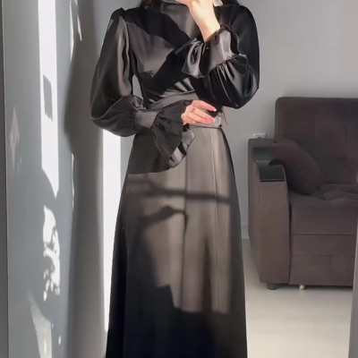 2025 Evening Dresses Long Sleeve Satin Prom Dress Formal Party Gown for Women