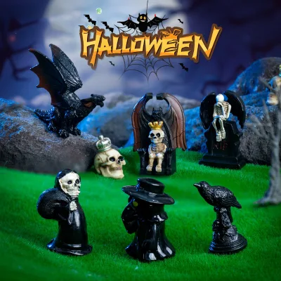 Miniature Halloween Christmas Animal-Themed Home Ornament Set DIY 3D Resin Craft Embellishment All Saints' Day Skeleton Bat
