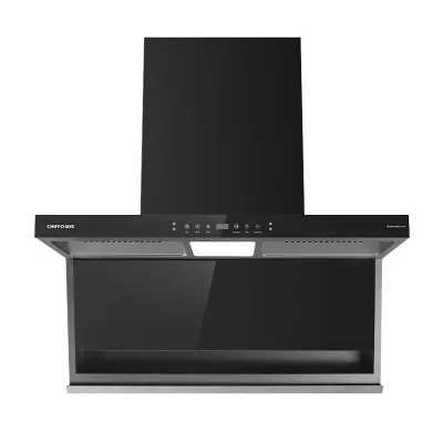 Flat Range Hood 900mm Wall Mount Extractor Fan Top Side Triple Suction Cooker Hood DC Inverter Motor 1000Pa Static Pressure