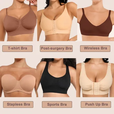Hexin Women's Push-up Bra Various Designs for All Shapes Sizes Wholesale Seamless Breathable Knitted Weaving Method Logo on Cup