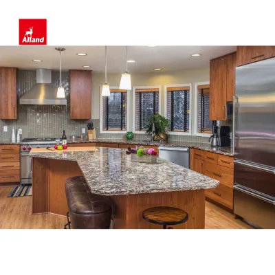 AllandCabinet Curved Brown Laminated Style Plywood Kitchen Cabinets Sets Contemporary Style with Curved Island Unit Cabinets