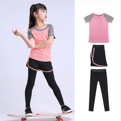 Girls' Quick Drying Clothes Suit Fitness Children's Yoga Clothes Older Children Girls' Running Dance Bottoming Sportswear Suit