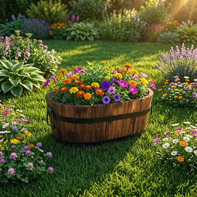 Small Order Garden Wooden Barrel Planter for Your Outdoor Space