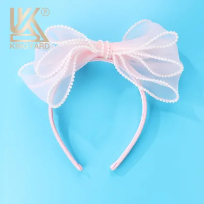 New Children's Headband Creative Organza Pearl Bow Headband Fresh Sweet Broken Hair Artifacts Wholesale