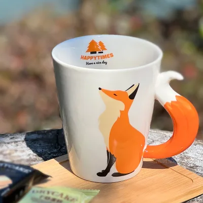 Creative 3D Relief Fox Ceramic Mug Cute Cartoon Design Graduation Gift