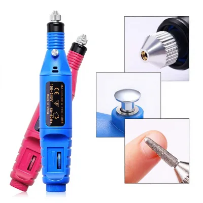 Portable Professional Nail Drill Polisher Set 6 Heads Plug Adapter for Pedicure Machine-Nail File Exfoliating Gel Nail Removal