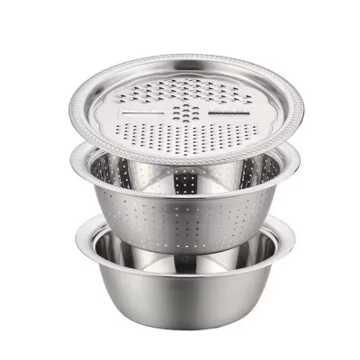Germany Multifunctional Stainless Steel Basin, 2026 New 3 in 1 Multifunctional Stainless Steel Basin Strainer Set with Grater